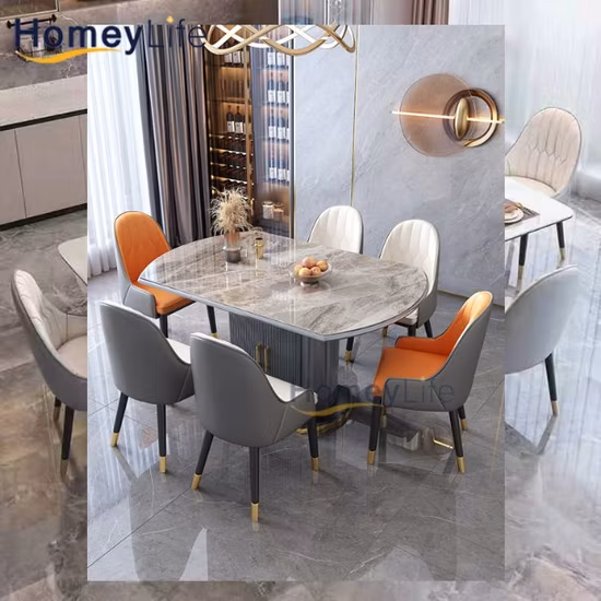 Simple Cheap Nordic Dining Room Table Marble Design Rectangular Sintered Stone Folding Extendable Furniture Table and Chairs
